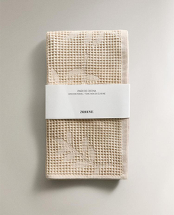 ZARA HOME КУХОННОЕ ПОЛОТЕНЦЕ С ВАФЕЛЬНЫМ УЗОРОМ, СВЕТЛО-БЕЖЕВЫЙ