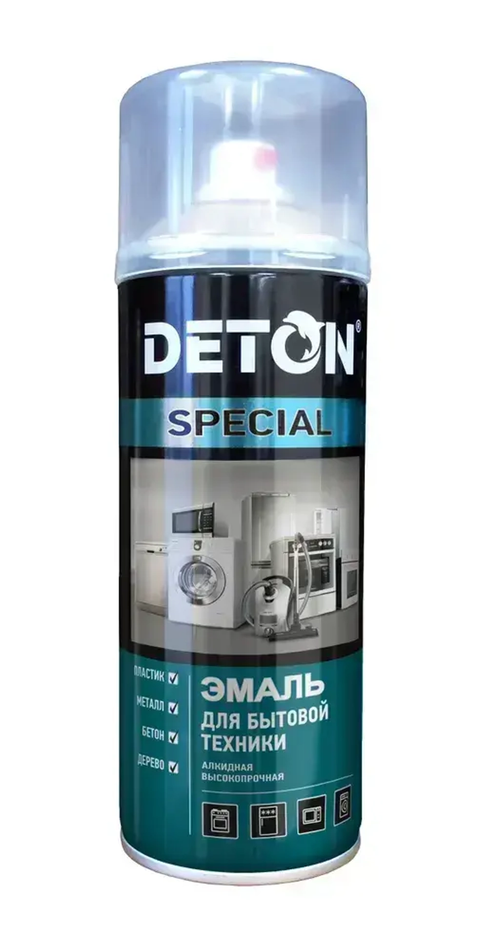 Эмаль для бытовой техники белая аэрозольная DETON - краска для холодильника, микроволновки, стиральной машины глянцевая алкидная в баллончике 520 мл