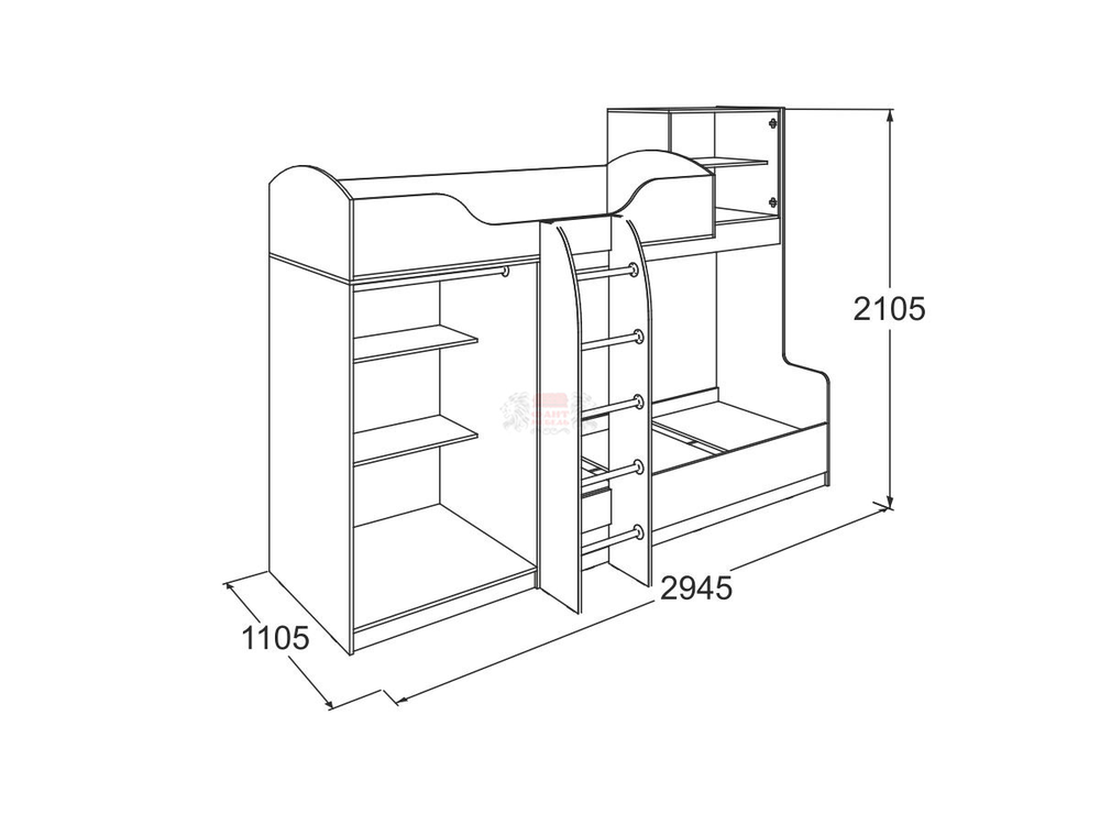 Кровать 2-х ярусная №2 Омега-18 Ясень анкор темн/ясень анкор свет 800