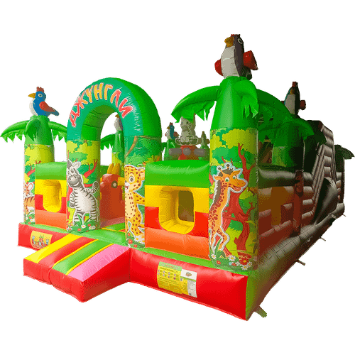 Коммерческий надувной батут "Джунгли" с горкой, 10*5*3 м