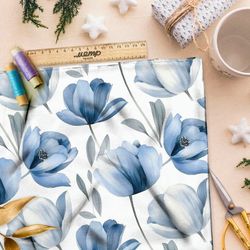 Ткань премиум интерлок пастельные тюльпаны