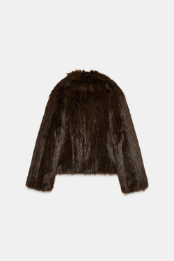 ZARA КОРОТКАЯ ШУБА ИЗ ИСКУССТВЕННОГО МЕХА, КОРИЧНЕВЫЙ