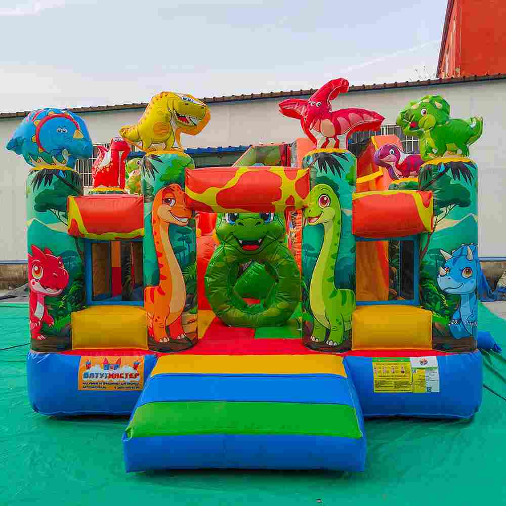 Коммерческий надувной батут «Весёлые динозаврики» с горкой, 5*4*2,8 м