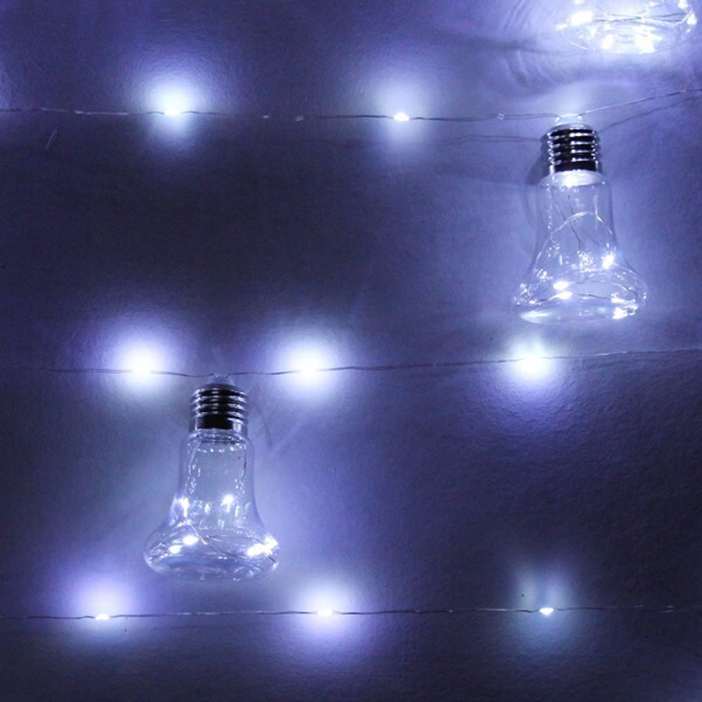 Гирлянда на батарейках 4 м, 100 ламп LED с насадками «Капля» 10 шт., Белый (батарейки АА)