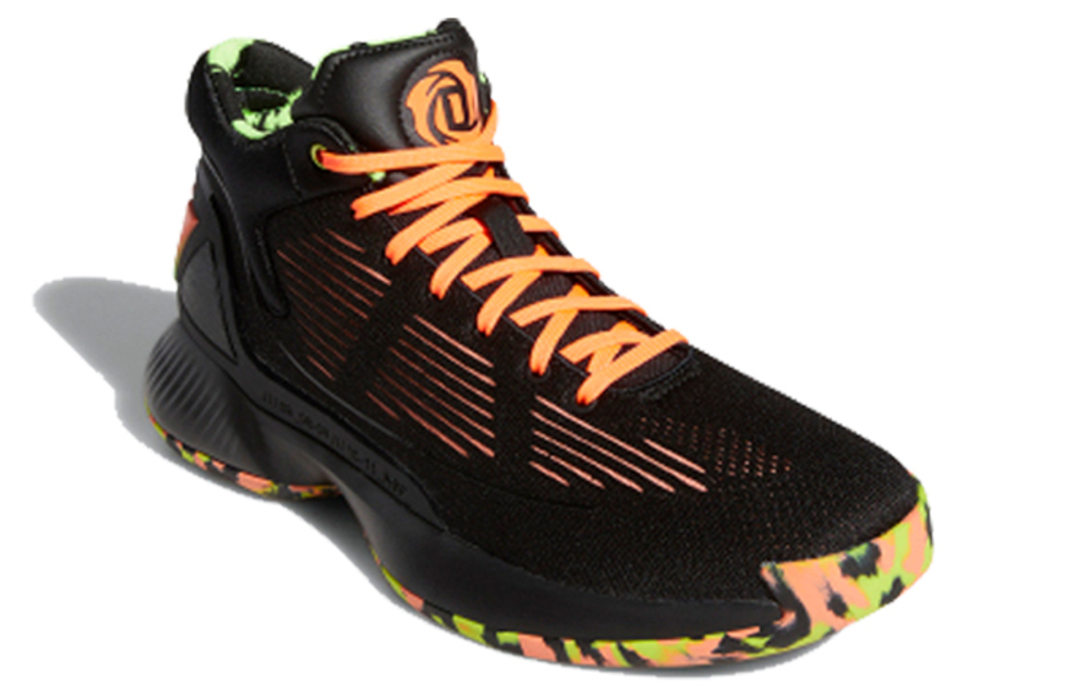 Adidas D Rose 10 comfortable and versatile shock-absorbing mid-top basketball shoes men's black orange green