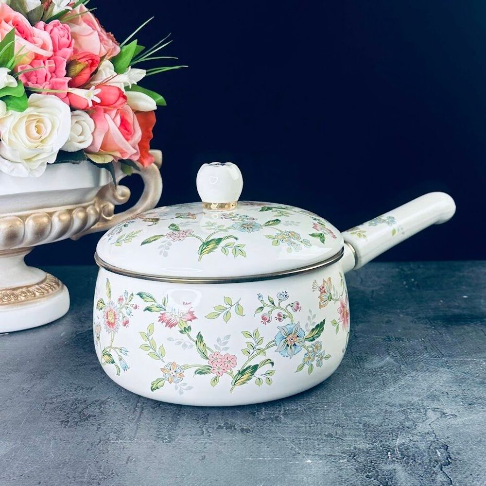 Lenardi 776-069 Ковш эмалированный 2,8л MAGNOLIA с крышкой 18см в под.уп.(х6)Эмаль