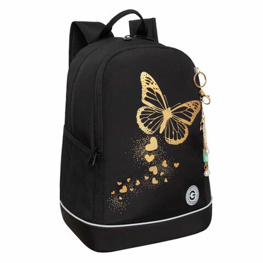 АКЦИЯ ЛИК Рюкзак GRIZZLY школьный, анатом. спинка, 2 отделения, д/дев., GOLDEN BUTTERFLY,38х28х18