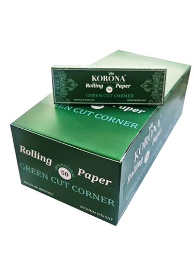 Бумага для сигарет блок "Korona" Green Cut Corner 70мм 50л*50шт