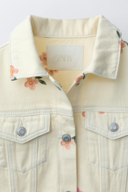 ZARA КУРТКА ИЗ САРЖИ С ВЫШИВКОЙ «ЦВЕТЫ», ЭКРЮ