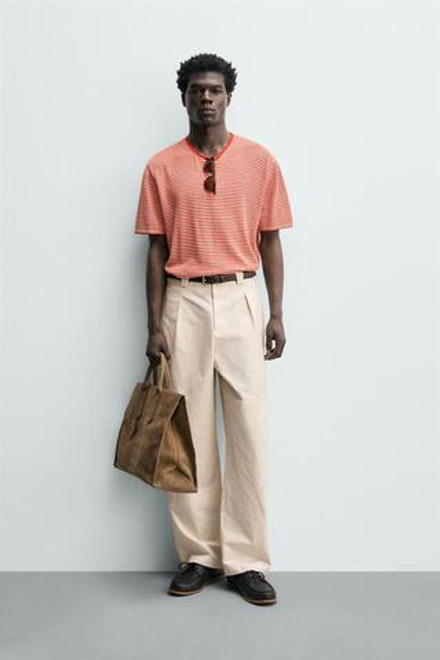 ZARA БРЮКИ STRAIGHT FIT ИЗ ХЛОПКА И ЛИОЦЕЛЛА, ПЕСОЧНЫЙ
