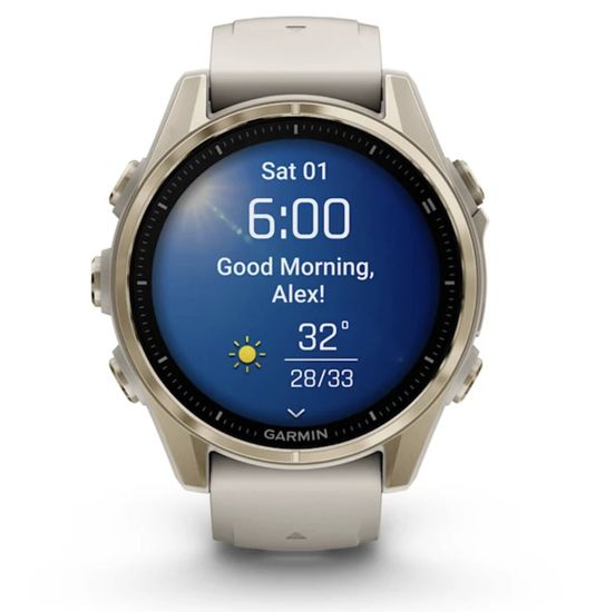 Умные часы Garmin Fenix 8, 43 мм, AMOLED, Sapphire, золотистый корпус, дымчато-серый ремешок