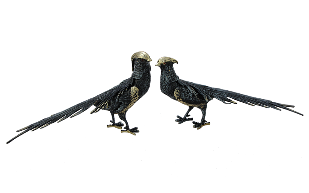 Bello De Bronze Статуэтка Фазаны пара, синие