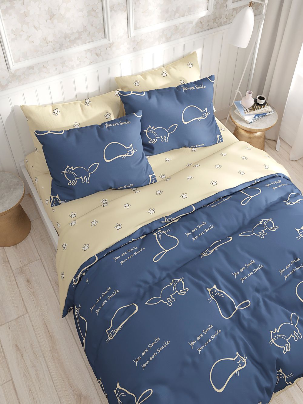 Пододеяльник Сказка "Котики/Котики (компаньон)" 1,5-сп 145х215 см на молнии , перкаль