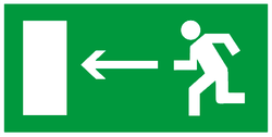 Е 04 "Направление к эвакуационному выходу налево"