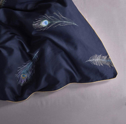 Комплект постельного белья Семейный (2 пододеяльника) Мако-сатин Египетский Хлопок Синий перья