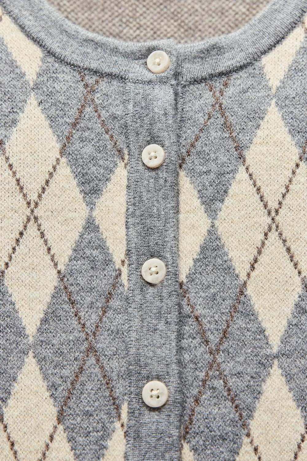 ZARA КАРДИГАН С УЗОРОМ «РОМБЫ» И РЕМНЕМ, НАТУРАЛЬНЫЙ СЕРЫЙ