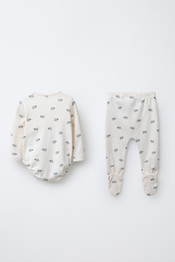 ZARA НАБОР БОДИ И ПОЛЗУНКОВ «ОВЕЧКИ», ЭКРЮ