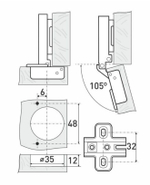 Петля 4-шарнирная накл StahlBuro 362 А Slide-On 105 град  (уп. 2шт) / 15905