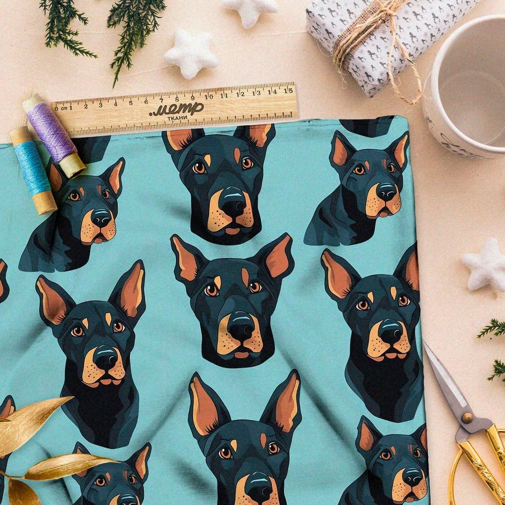 Ткань премиум Оксфорд 600D серьезные псы на голубом