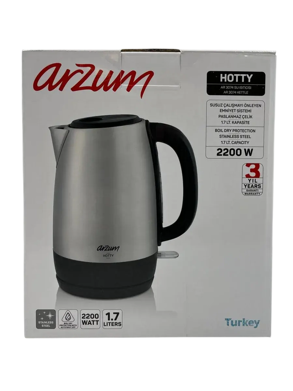 Arzum Электрический чайник HOTTY [AR3074], серебристый