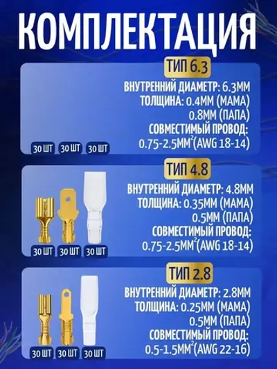 Клеммы обжимные для проводов набор 270 шт. Кабельный наконечник в кейсе