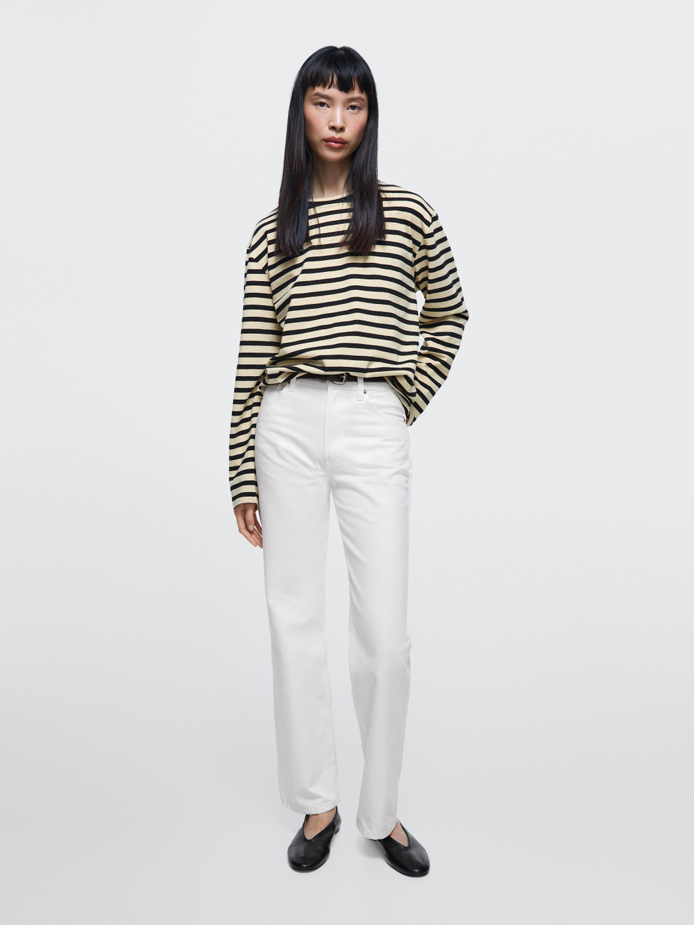 Massimo Dutti Прямые джинсы с высокой талией, белый