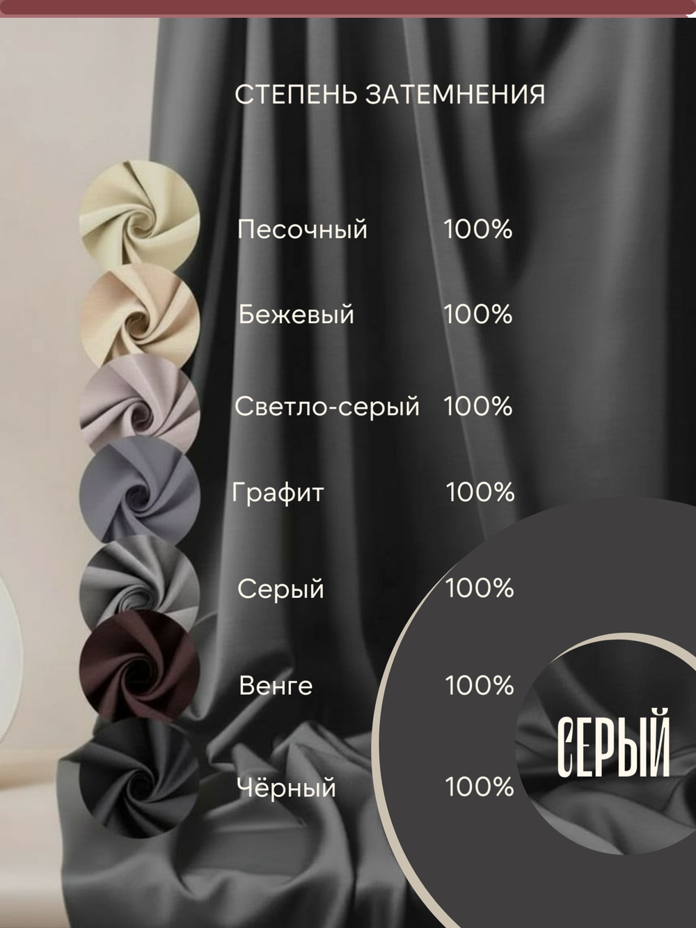 Шторы Blackout цвет Серый 200х250 /2шт с индивидуальным дизайном и 100% затемнением.
