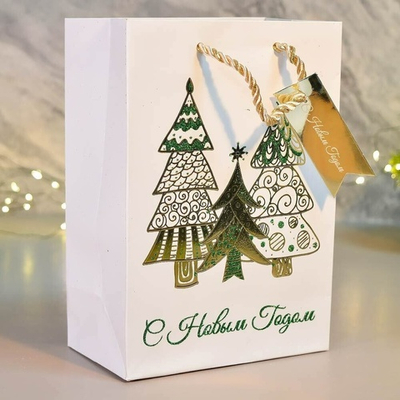 Пакет бумажный 14*20*8см с ручками "Новый год" (микс 434)