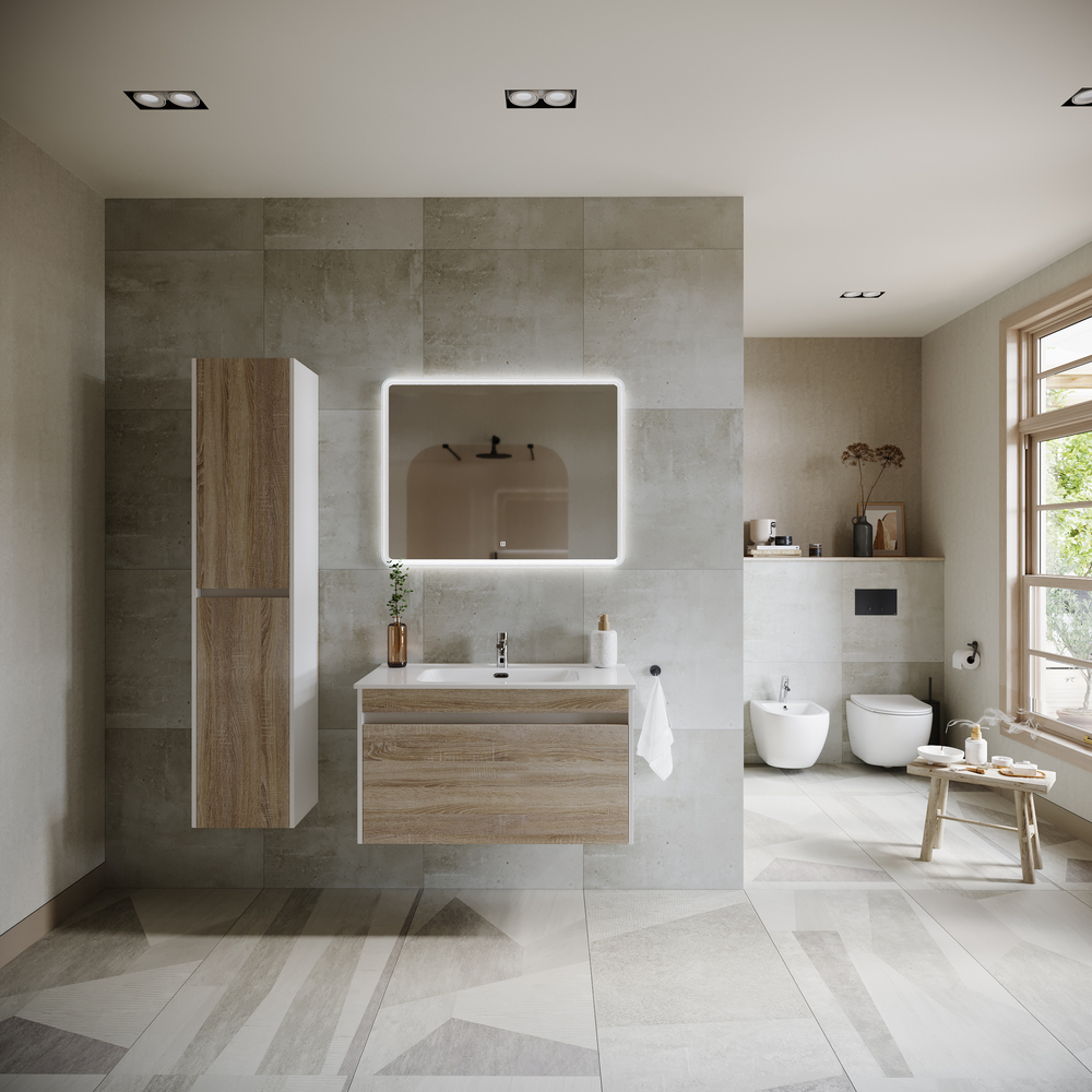 Тумба подвесная под раковину Sancos Smart, дуб бардолино/белый 890х450х500