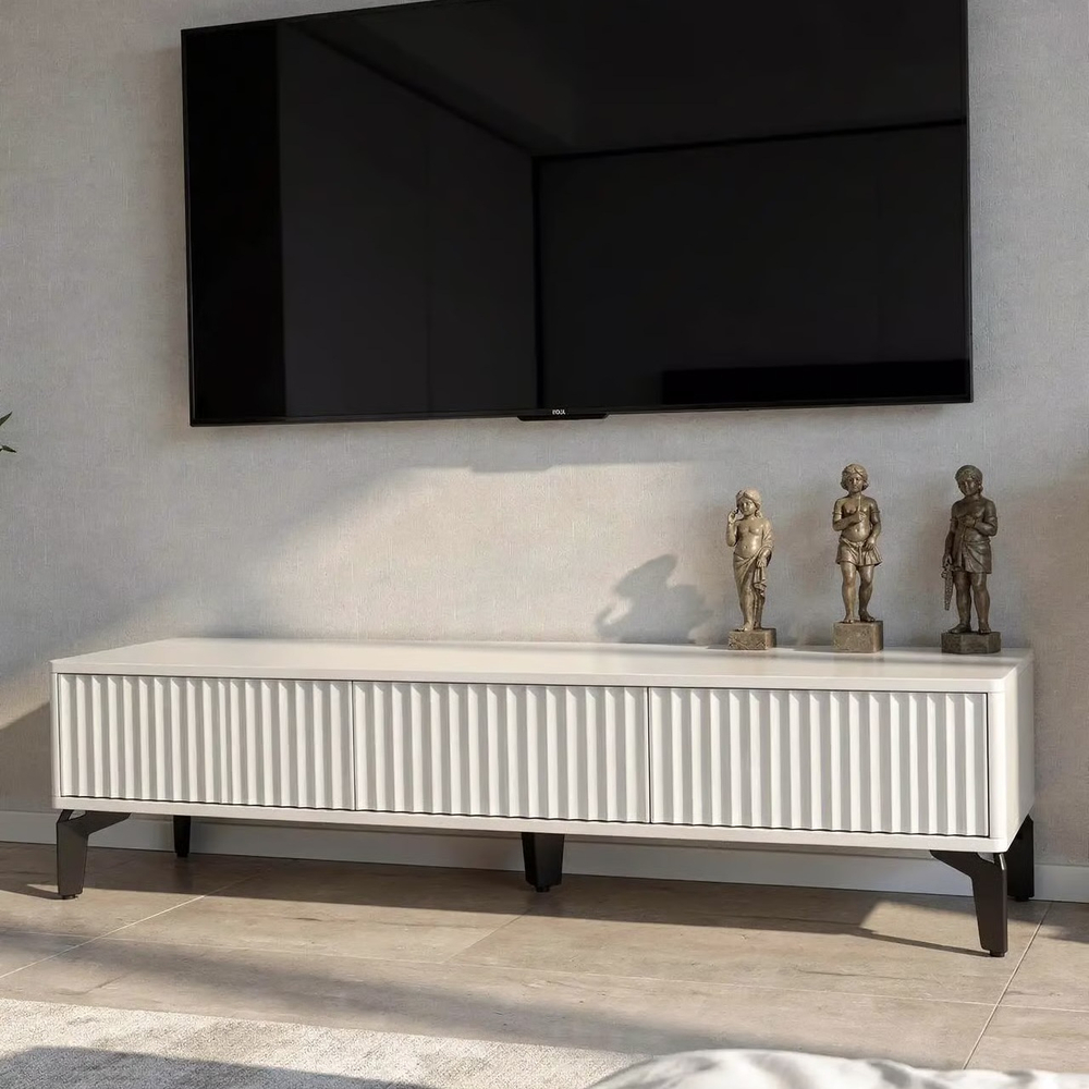 Тумба под телевизор на ножках ROYAL 5021 эко (Белый-Черный)