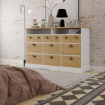 Комод деревянный Тэа 139х38х84 см с ящиками и полкой Тэа из массива сосны, 9 ящиков / белый, бейц