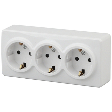 Розетка ЭРА Эксперт 11-2208-01 тройная с заземлением 3х2P+E Schuko 16A-250В IP20, ОУ горизонт. белый