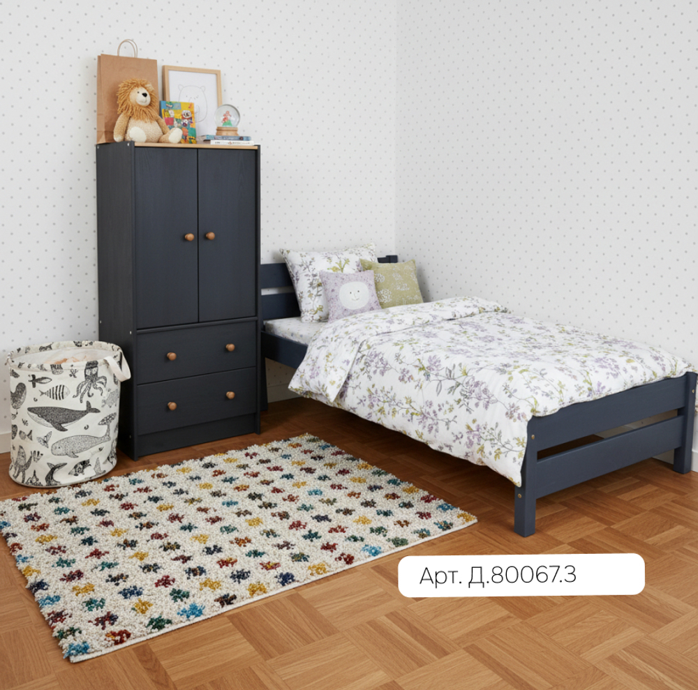 Комод из сосны Раст 2 ящика, 2 двери с полкой для хранения, серый/антик