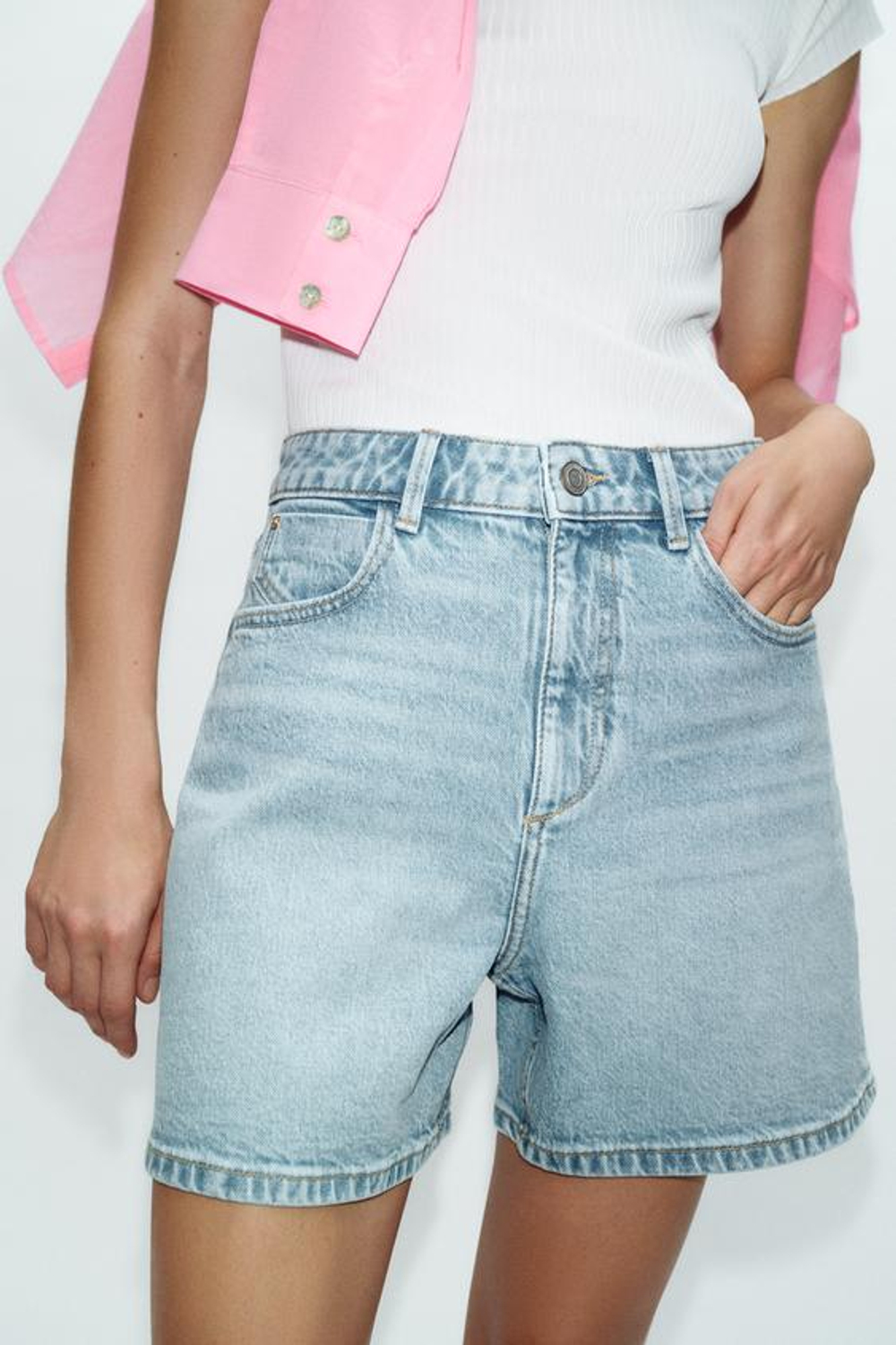 ZARA ШОРТЫ Z1975 MOM FIT, ГОЛУБОЙ