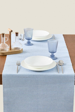 ZARA HOME РЕБРИСТАЯ НАСТОЛЬНАЯ ДОРОЖКА, СИНИЙ