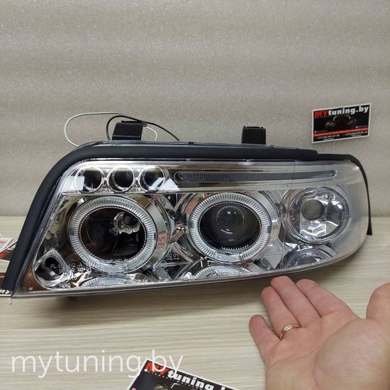 Передние фары VW Passat B5 angel eyes chrome
