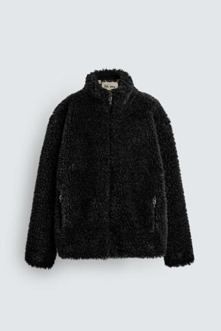 ZARA X DISNEY КУРТКА-БОМБЕР ИЗ ИСКУССТВЕННОГО МЕХА, ЧЕРНЫЙ