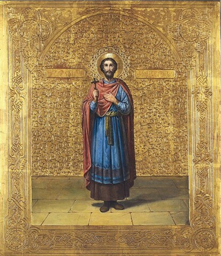 Валентин Доростольский святой мученик. Деревянная икона на левкасе