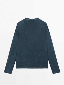 Massimo Dutti Свитер из 100% льна ажурной вязки, темно-синий