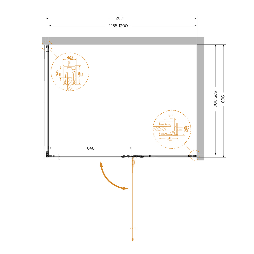 Душевой уголок Cezares LINER-AH-1-120/90-C-GM-R, 120х90х195, правосторонний, профиль оружейная сталь, стекло прозрачное
