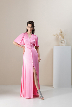 Платье в пол на пуговицах розовое 07-03-23 SS