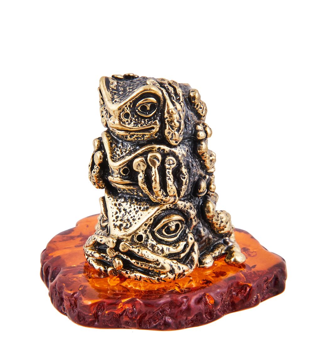 Народные промыслы AM-3695 Фигурка «Лягушки Мудрости» (латунь, янтарь)
