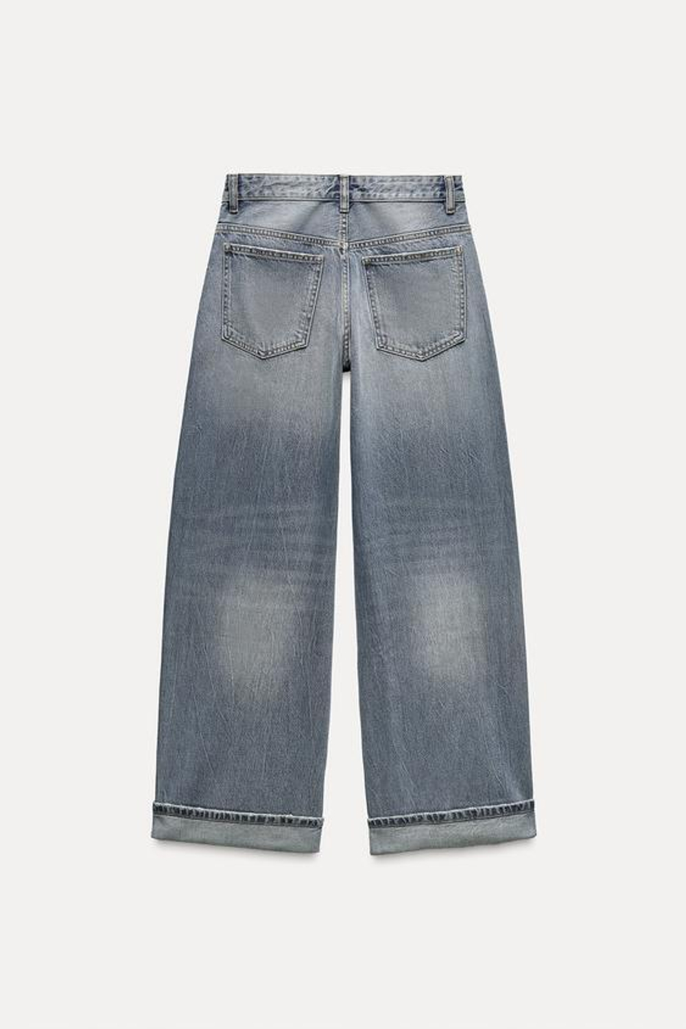 ZARA ДЖИНСЫ TRF RELAXED С НИЗКОЙ ПОСАДКОЙ И ОТВОРОТАМИ, СЕРО-СИНИЙ