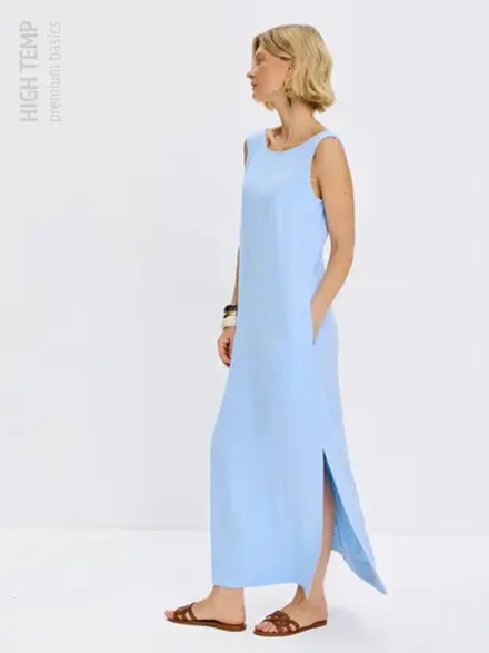 Льняной сарафан макси с карманами