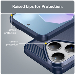 Чехол синего цвета на Huawei Pura 80, мягкий отклик кнопок, серия Carbon (с дизайном под карбон) от Caseport