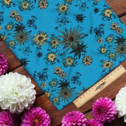 Ткань атлас дикие цветы горчичного оттенка