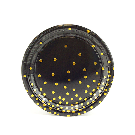 Тарелки "Конфетти Золотые на черном" 18 см, 6 шт, 1 уп.