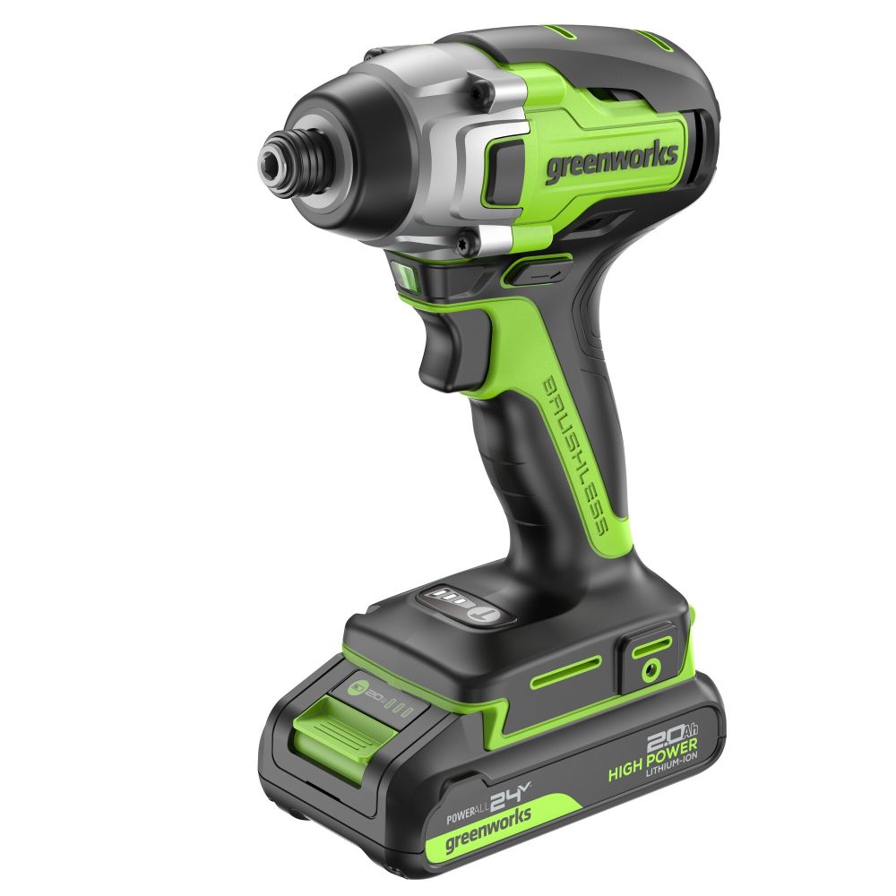 Винтоверт ударный акк. Greenworks GD24ID3, 24V, б/щет, 0-2800об/мин, 4000уд/мин, HEX 1/4, 300Нм, 3 режима,1x2Ач,ЗУ,кор (3802807CUA)