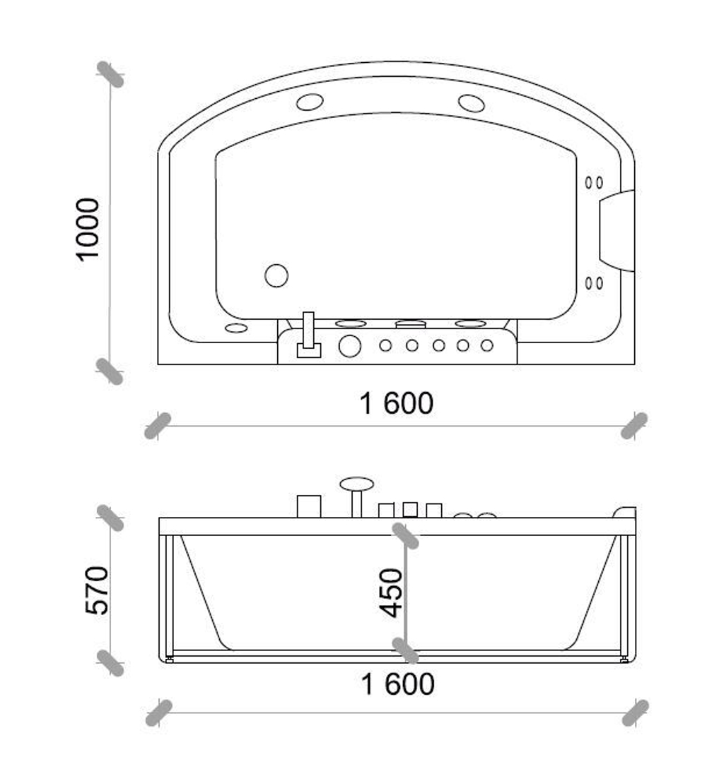 Ванна ГМ 1600*1000*570 с насосом OLB-842R с переливом
