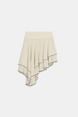 ZARA ЮБКА АСИММЕТРИЧНОГО КРОЯ С ВОЛАНАМИ — ZW COLLECTION, БЕЖЕВЫЙ/ЗЕЛЕНЫЙ